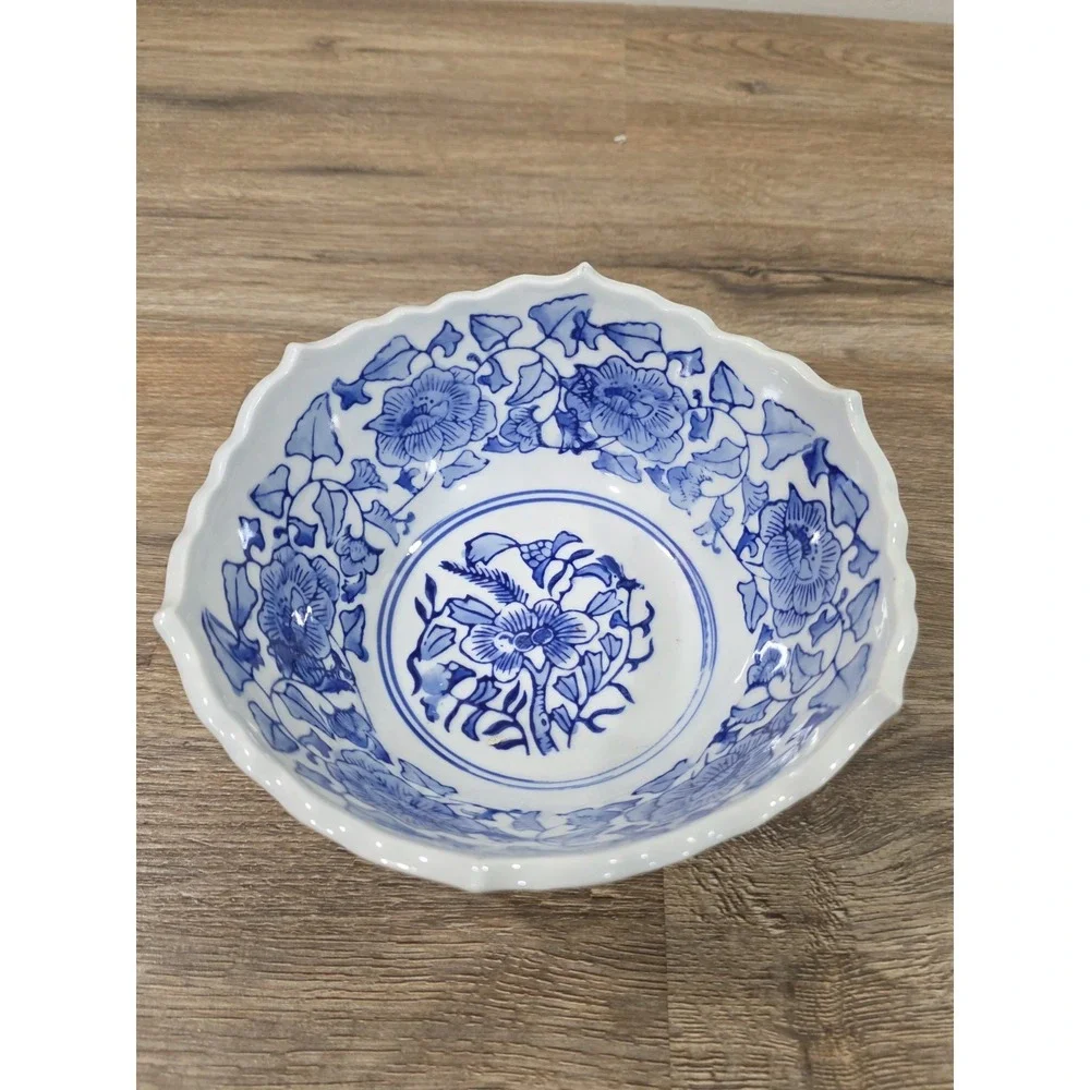 Vtg Chinese Blue And White Hexagon Serving Bowl Canton Collection Twos Company